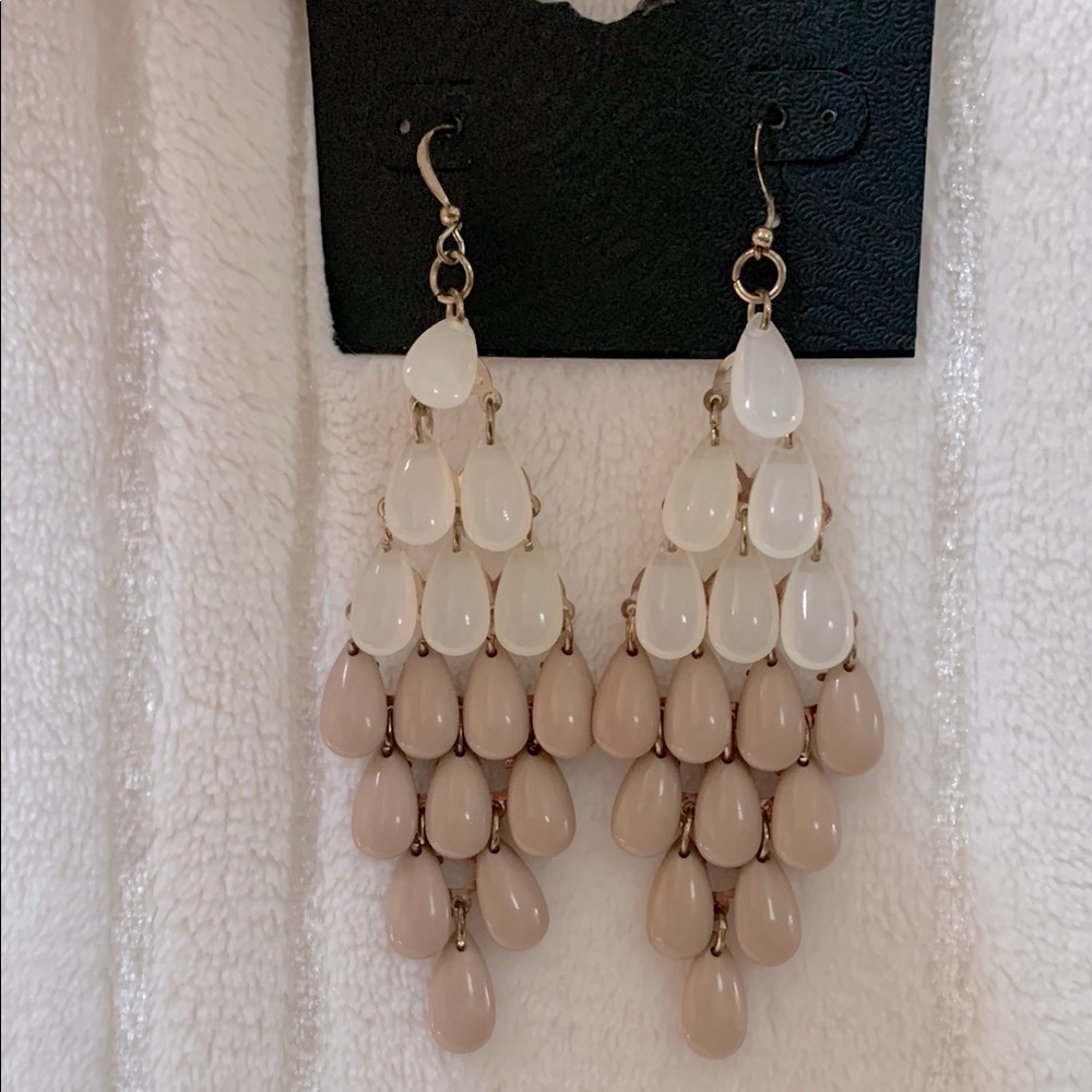 Charles Klein Cream and Tan Dangle Earrings